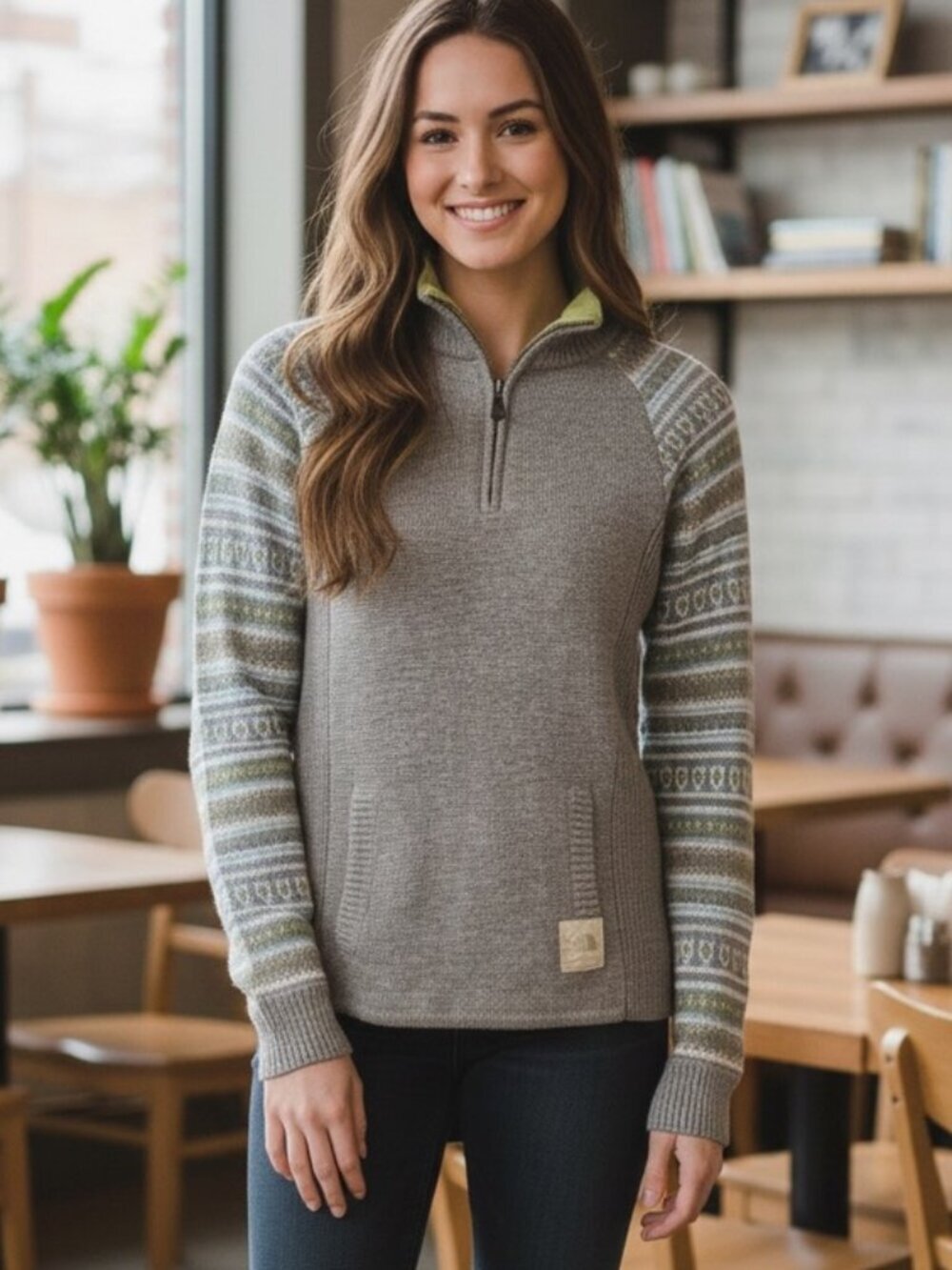 The North Face Wool Blend Grey and Fairisle Raglan 1/4 Zip Sweater Size XS